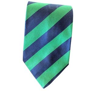 Ermenegildo Zegna 100% Silk Stripe Neck Tie Navy Blue Green Mens Luxury
